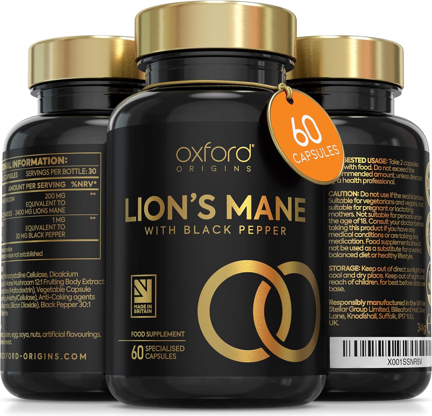 Advanced Lions Mane Mushroom 2400mg - 60 High Strength Vegan Capsules - Lions Mane Supplement with Black Pepper - Lion's Mane Mushroom Supplement (not Lions Mane Powder or Tablets) Made in The UK