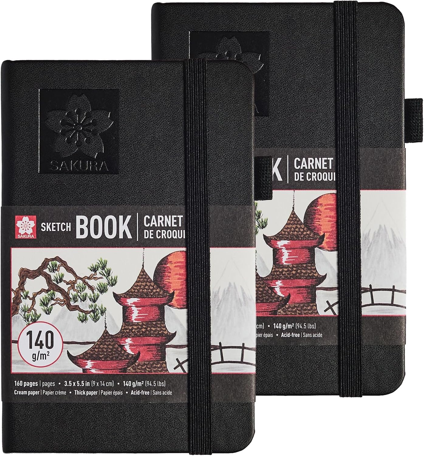 Sakura Sketchbook Pocket, Black Hardcover, Cream Paper, 3.5 x 5.5", 2 Count