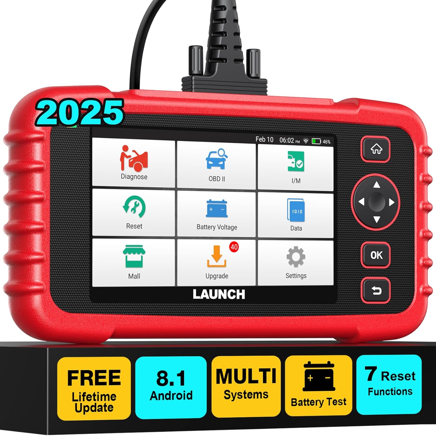 LAUNCH OBD2 Scanner CRP123X Elite, 2025 Lifetime Free WiFi Update scan Tool, FCA SGW, SAS Calibration/Throttle/Brake/BMS/D-P-F/Oil Reset/ABS bleeding, Multi Systems Car Scanner, Battery Test, Auto VIN