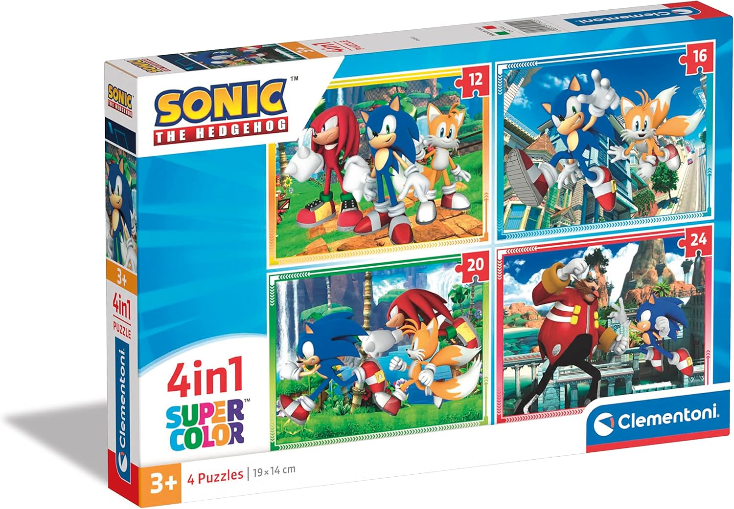 Clementoni - 21522-4 In 1 Supercolor Puzzle - Sonic - 12+16+20+24 Pieces, Jigsaw Puzzle For Kids Age 3, Puzzle Cartoon, Made In Italy