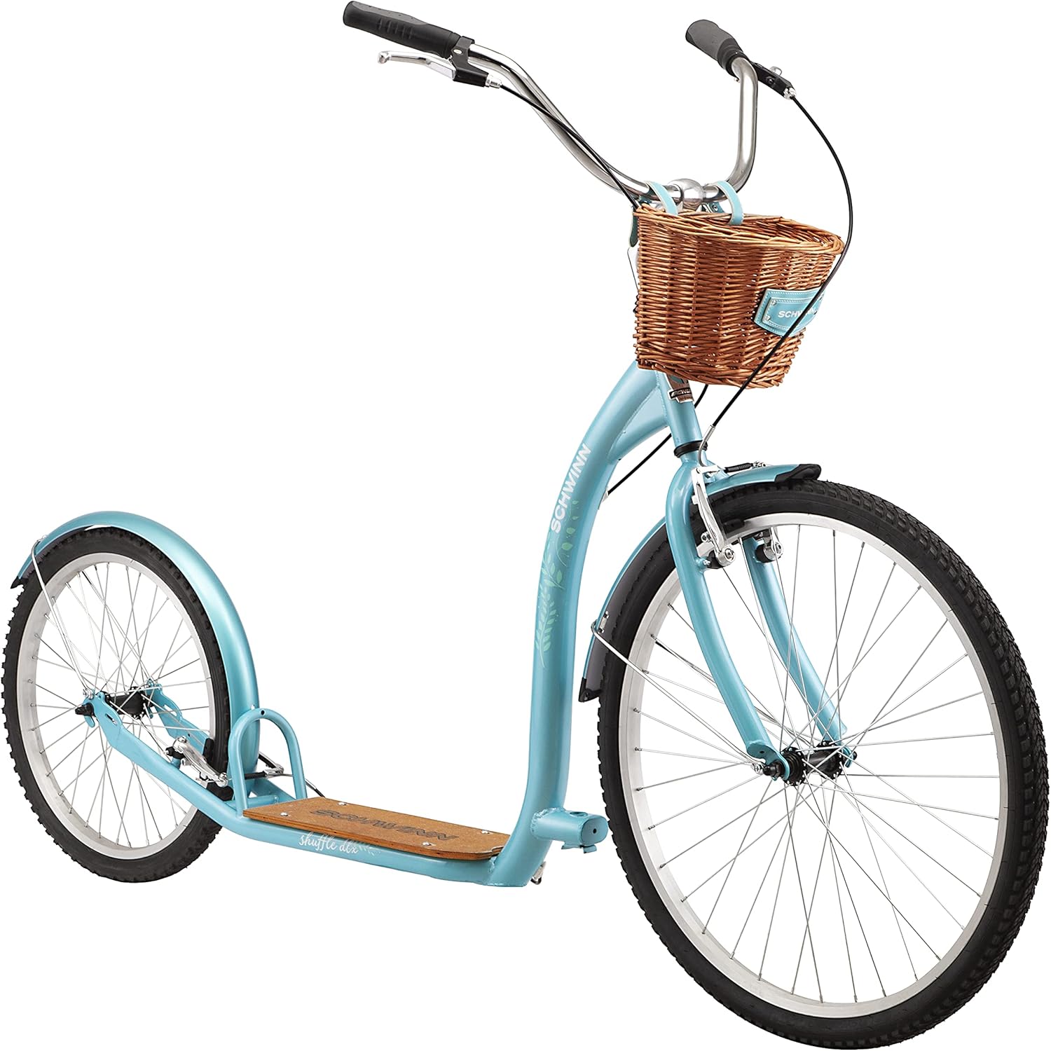 Schwinn Shuffle Deluxe Adult Scooter, 26-Inch Front Wheel, 20-Inch Rear Wheel, Alloy Linear Pull Brakes, Steel Frame, Teal