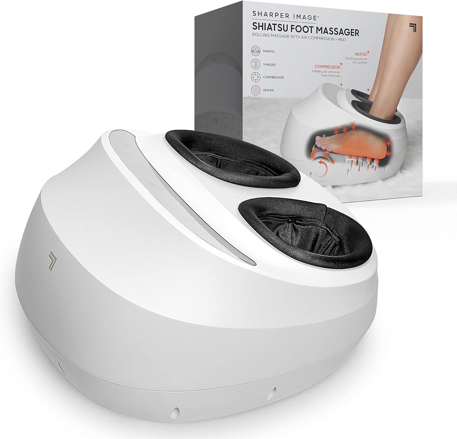 Sharper Image Shiatsu Foot Massager with Heat & Air Compression – Deep Kneading Rollers & Washable Cover| Relief for Heels, Balls, Arch| Electric Feet Massager| Masajeador| Massage Tool| Mens Size 12