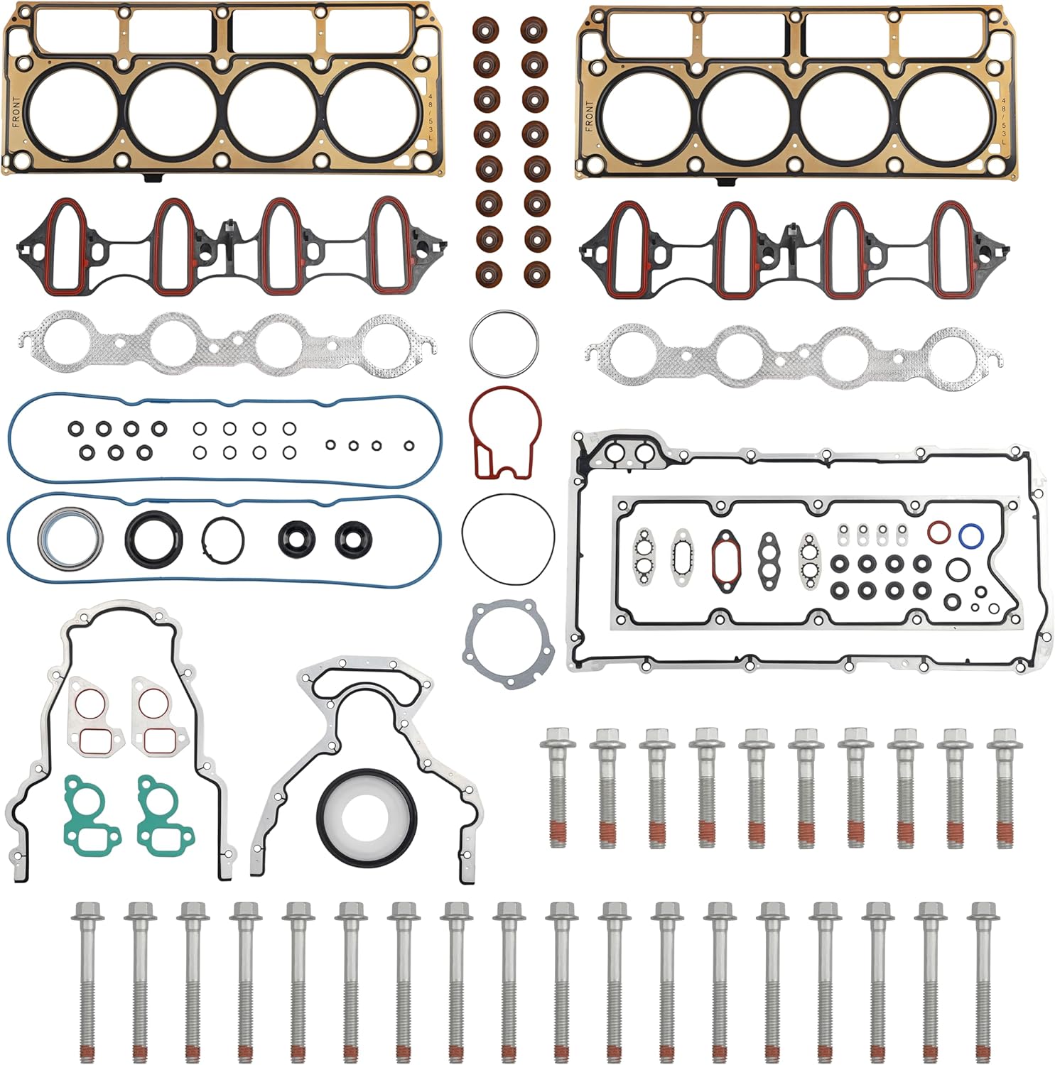Full Cylinder 5.3 Head Gasket Set with ES72220 Bolts Intake Manifold Oil Pan Gasket Set Compatible with Chevy GMC Cadillac Buick Vehicle 2004-2014 Express Silverado Suburban Sierra Yukon 5.3L Engines