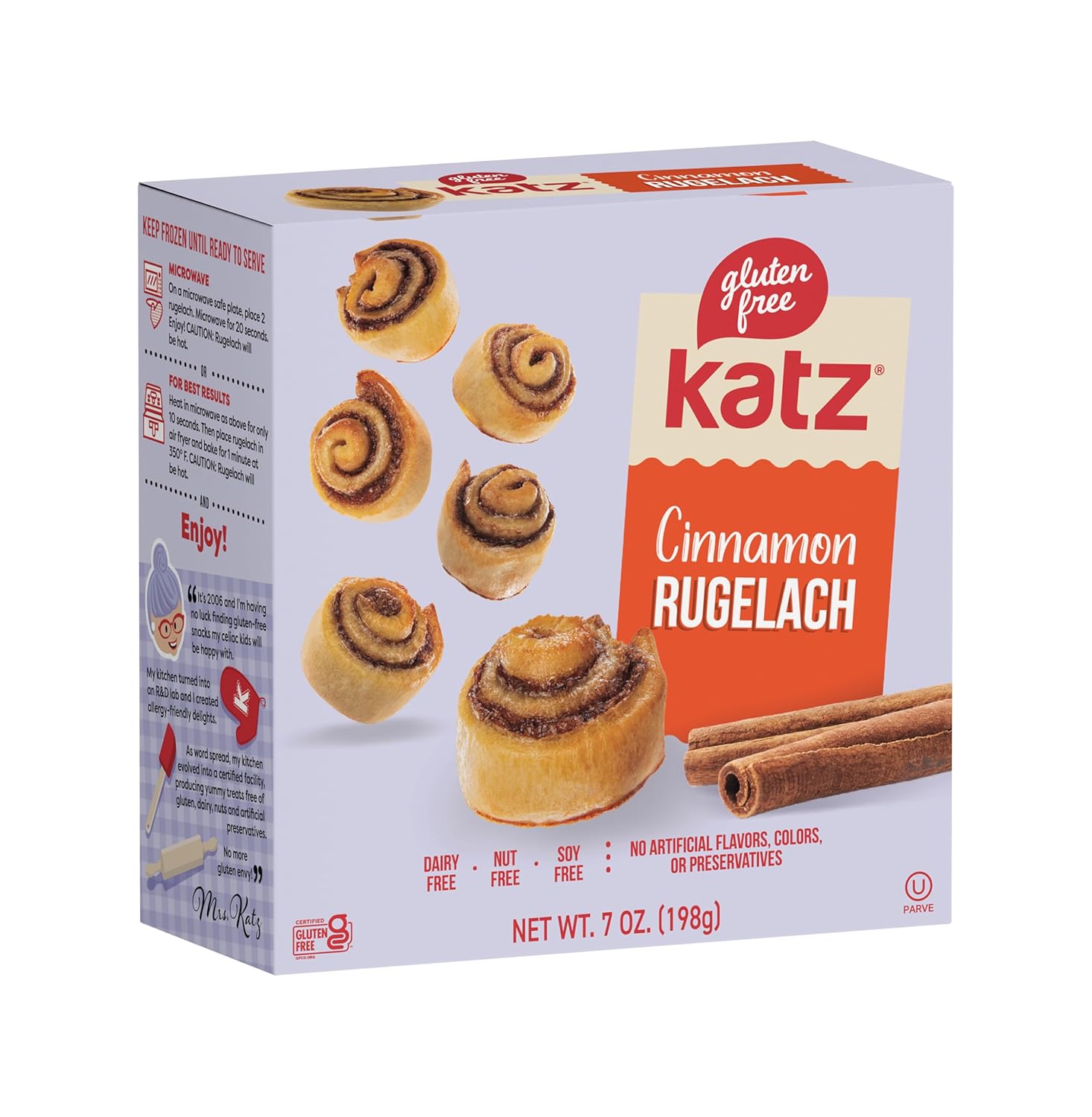 Katz Gluten Free Cinnamon Rugelach Mini Glazed Cinnamon Buns | Gluten Free, Dairy Free, Soy Free, Nut Free | Kosher (1 Pack of 8 Rugelach, 7 Ounce)