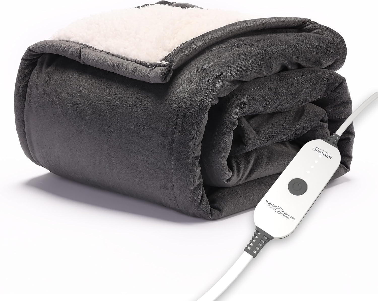 Sunbeam Royal Mink Sherpa Night Fog Heated Personal Throw / Blanket, Cozy-Warm, Adjustable Heat Settings