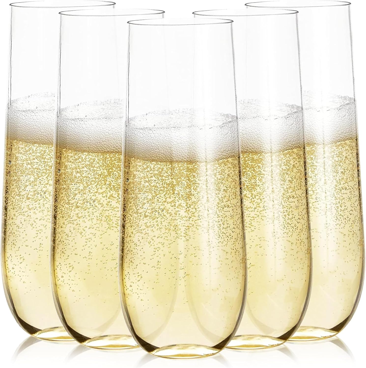 Prestee Stemless Plastic Champagne Flutes Pack of 24's - 9 oz Disposable Wine Glasses for Parties and Cocktail Events - Shatterproof Champagne Flutes Plastic for Weddings and Mimosa Bar Supplies