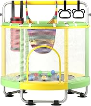 55" Trampoline for Kids with Enclosure, 440lbs Capacity Indoor & Outdoor Toddler Trampoline with Adjustable Gymnastics Bar & Toys, for Boys & Girls