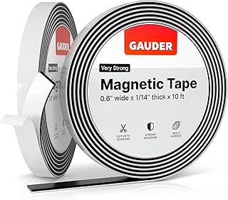 GAUDER Magnetic Tape Extremely Self Adhesive (0.6 inch x 10 ft) | Magnetic Strips | Magnet Roll