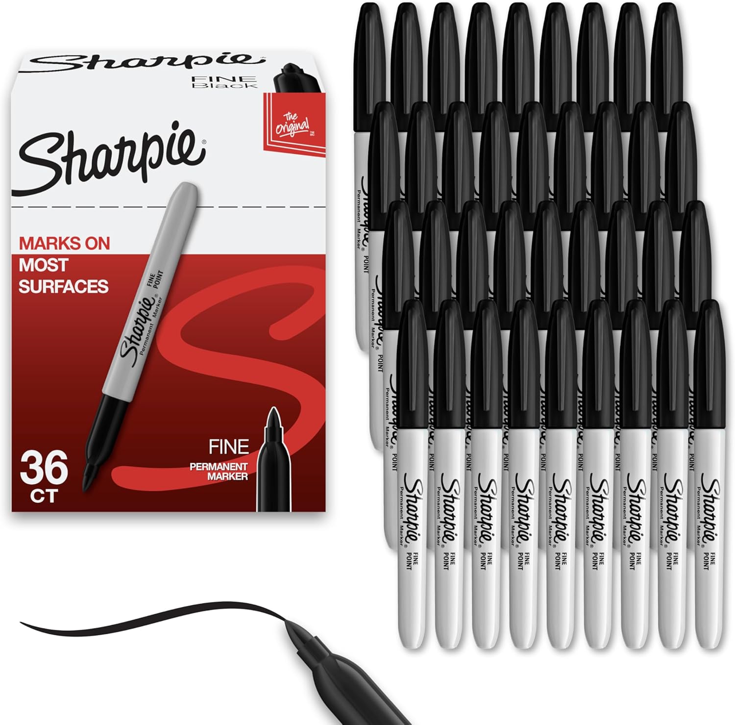 Sharpie Permanent Markers, Bulk Set, Fine Tip Markers, For Plastic, Metal, Wood, And More, Black, 36 Count