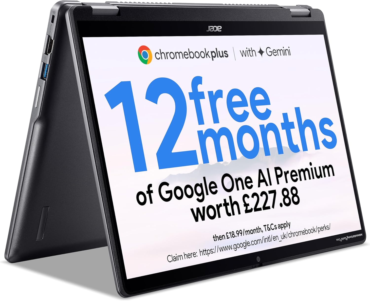 Acer Chromebook Plus Spin 514 CP514-4HN Convertible Laptop - Intel Core i3-1315U, 8GB, 128GB UFS, Integrated Graphics, 14 Inch WUXGA Touchscreen, Google Chrome OS, Iron