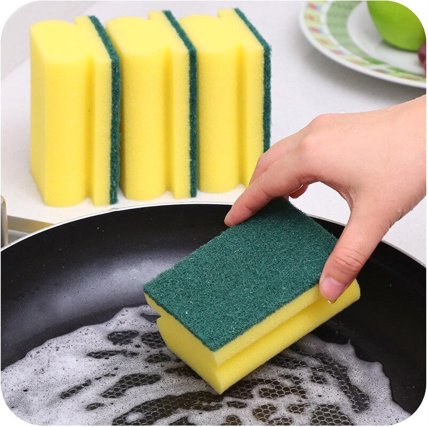 HomeSmith Handgrip Sponge Scourer High Density Foam Yellow Standard, Pack of 10