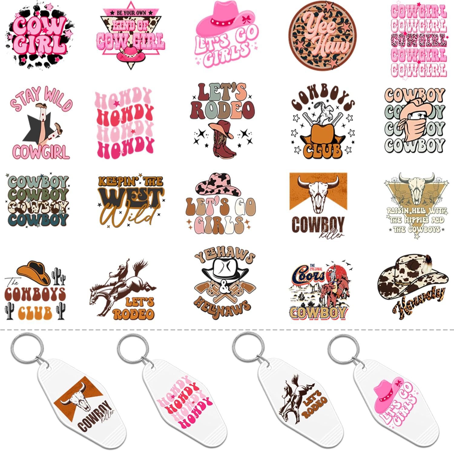 8 Sheets Multicolor Western Cowboy UV DTF Stickers for Motel Keychain, Water Bottle, Laptop