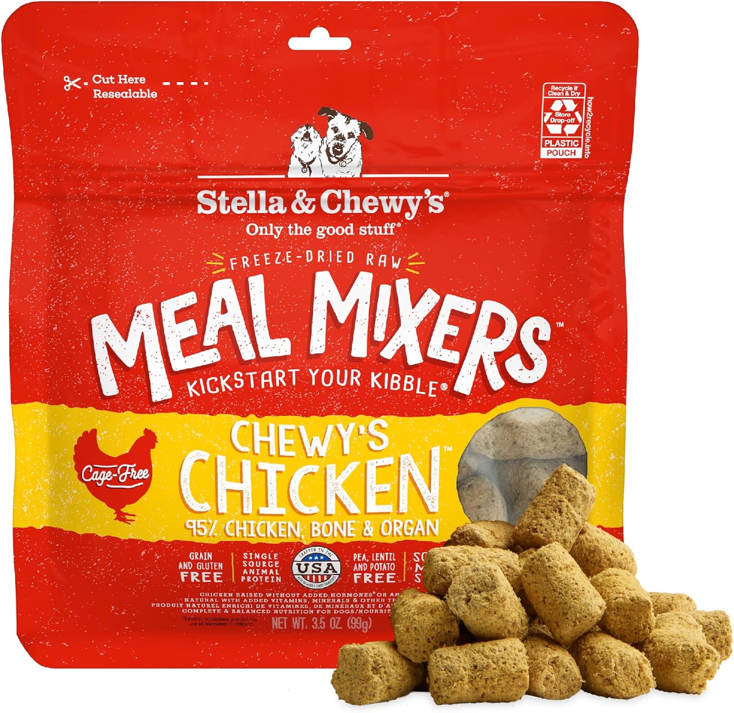 Stella & Chewy's Freeze-Dried Raw Chicken Meal Mixers- Dog Food Topper and Mixer - Made with 95% Cage-Free Chicken, Organs & Bone - Perfect for Picky Eaters - Grain-Free - 3.5oz