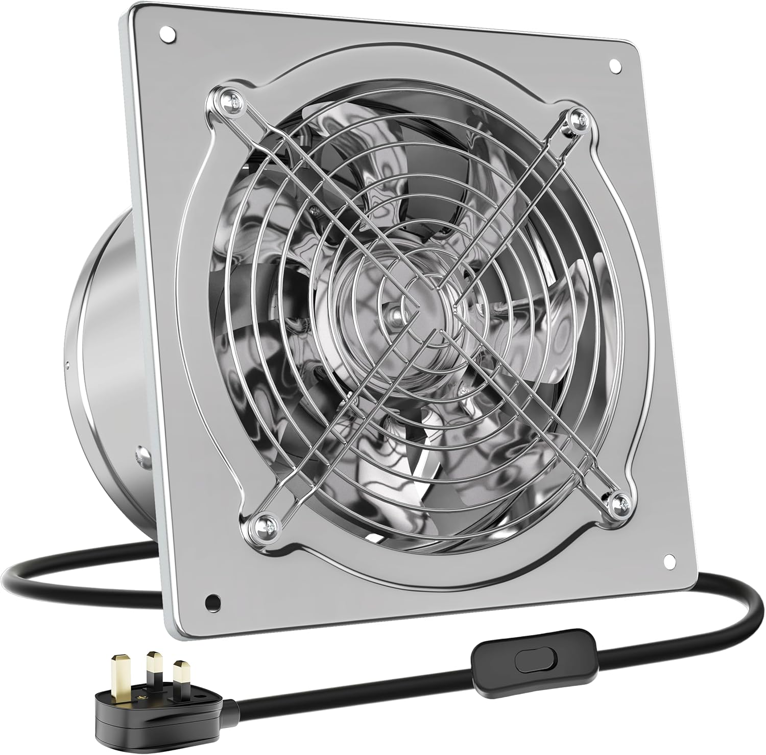 HG Power 200mm Kitchen Exhaust Fan 980m³/h Stainless Steel Ventilation Fan with UK Plug Low Noise Extractor with Backdraft Damper for Home Bathroom Garage, Silver