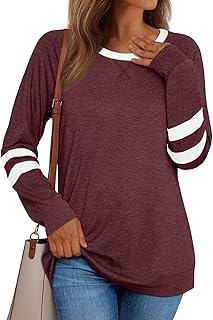 AUTOMET Womens Long Sleeve Shirts Color Block Casual Crewneck Tops Tshirt Basic Tees Fall Fashion Clothes Outfits 2024