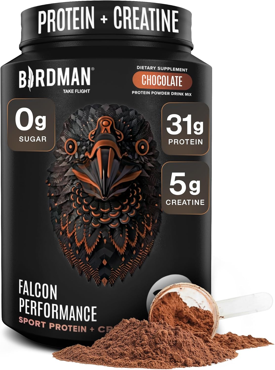 Falcon Performance Vegan Protein Powder, 31g Protein, 5g Creatine, 5g BCAA, Probiotics, Electrolytes, Pre Workout, Low Carb, Sugar Free & Dairy Free, Plant Based Chocolate Protein -19 servings