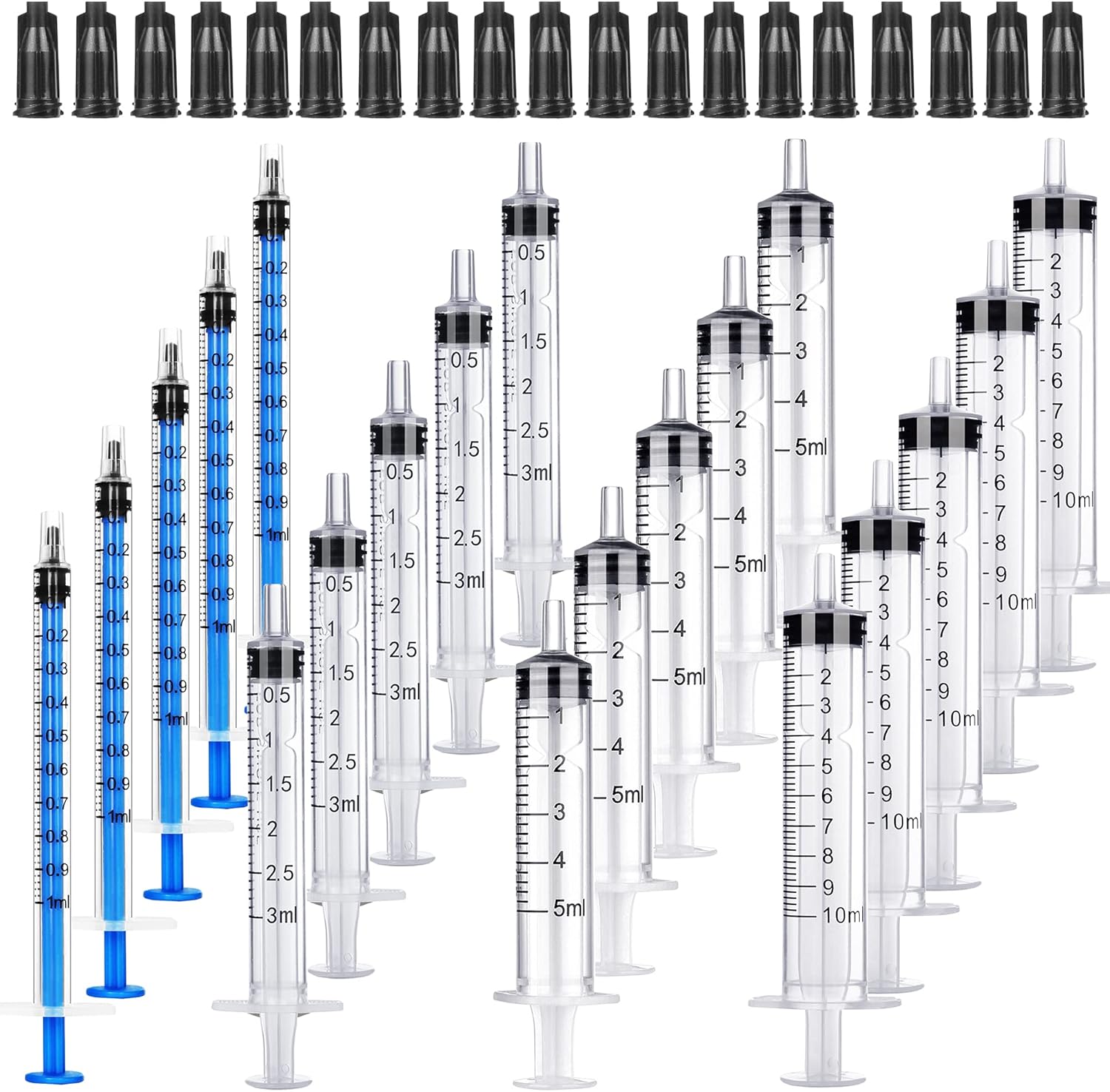 20Pack 1ml / 3ml / 5ml / 10ml Syringe Without Needle - Small Plastic Syringes Sterile Packed with Cap for Lab Medicine Student Measuring Liquid and Pet Dog Cat Baby Feeding Oral Colostrum