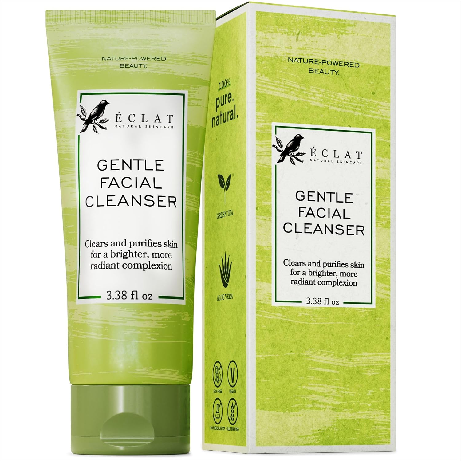 Gentle Facial Cleanser - Green Tea + Aloe Vera, Vitamin C & E, All Natural Face Wash for Deep Cleansing - Hydrating & Nourishing Green Tea Cleanser, Moisturizing Face Wash for All Skin Type