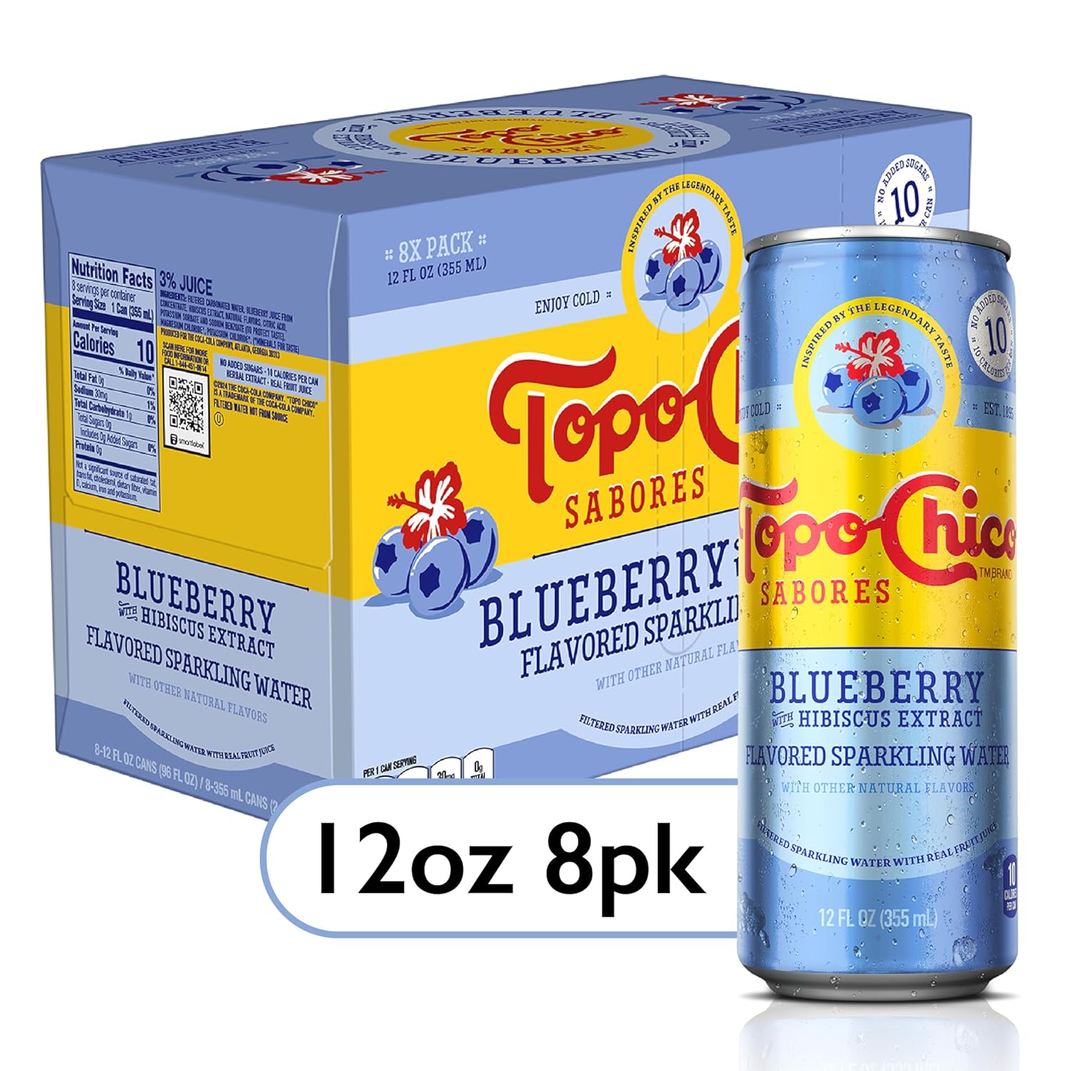 Topo Chico Sabores Blueberry with Hibiscus Extract 12oz 8pk