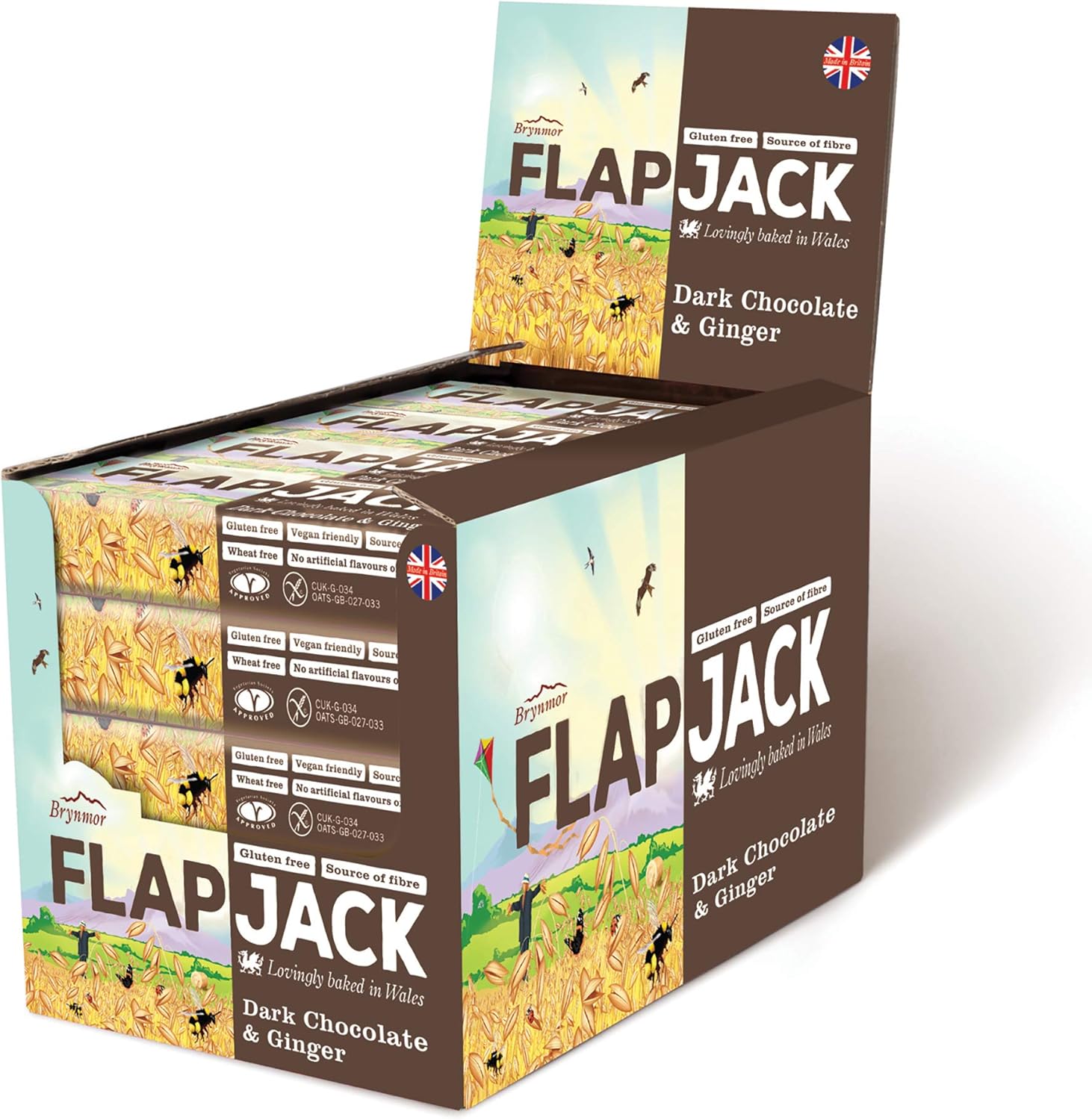 Brynmor Dark Chocolate and Ginger Flapjack, 20 x 80g Individually Wrapped Bars, A Perfect Treat For Snack Time