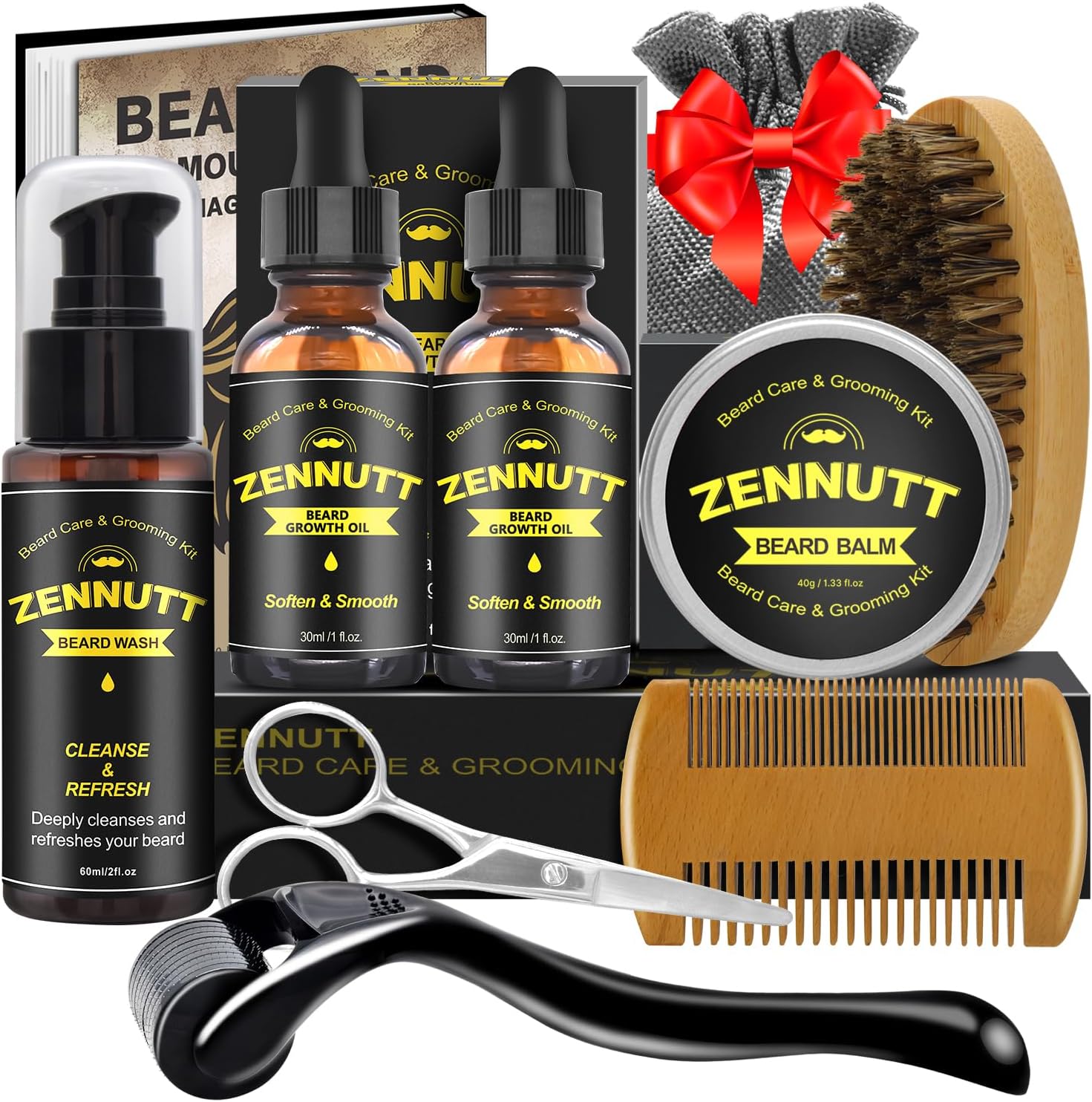 Beard Kit,Beard Growth Care Grooming Kit w/Beard Wash/Shampoo,2 Pack Beard Growth Oil,Beard Balm,Beard Brush,Beard Comb,Scissors,Best Beard Mens Gifts for Men Dad Him Christmas