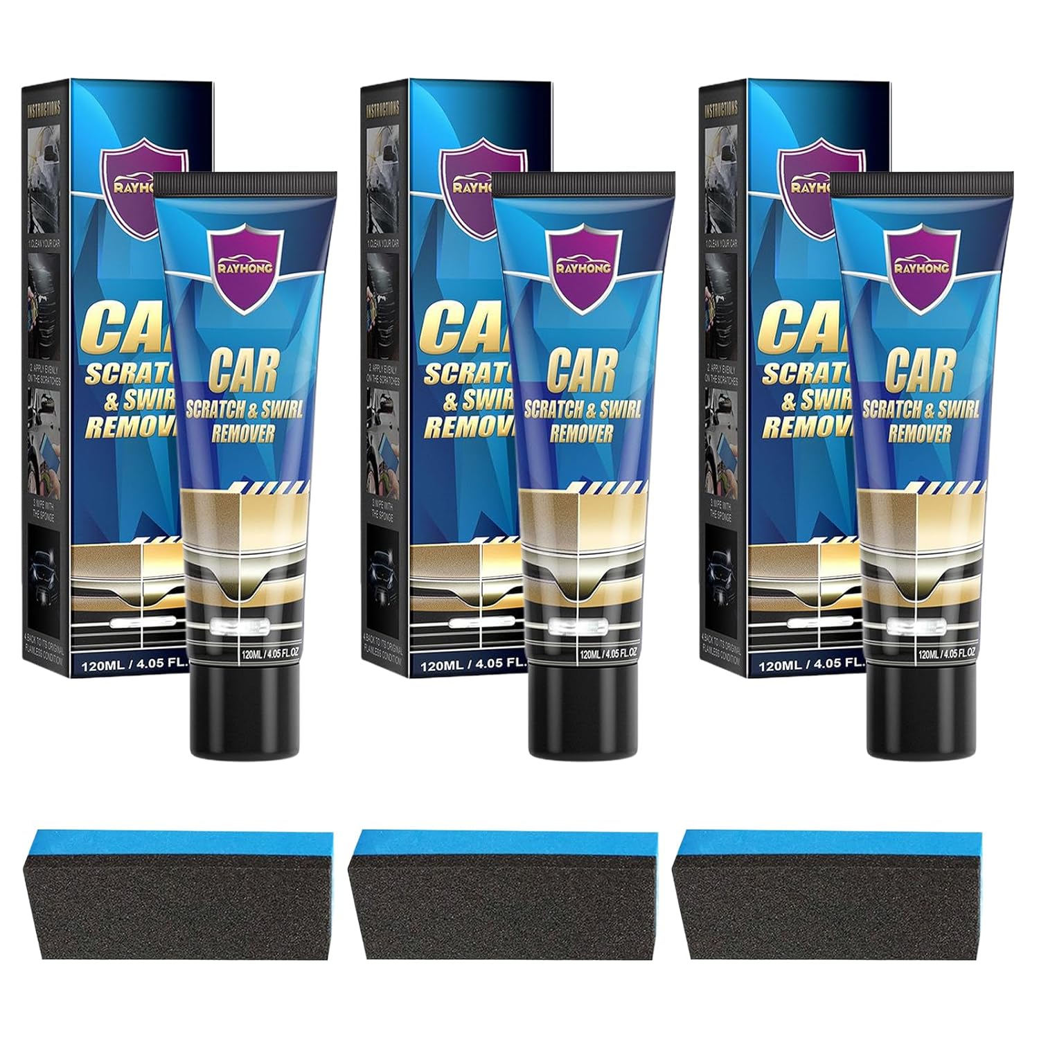 3 PCS Car Paint Scratch Repair Black Quick Car Polish for Scratch Removal Kit Cars Paint Restorer for Repairing Paint Scratches Swirls Marks Wear and Tear With Sponge