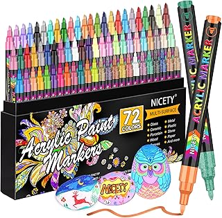 NICETY 72 Colors Acrylic Paint Pens Paint Markers, Extra Fine Tip Point Acrylic Paint Pens for Rock Painting, Canvas, Wood, Ceramic, Glass, Stone, Fabric, DIY Crafts & Art Supplies