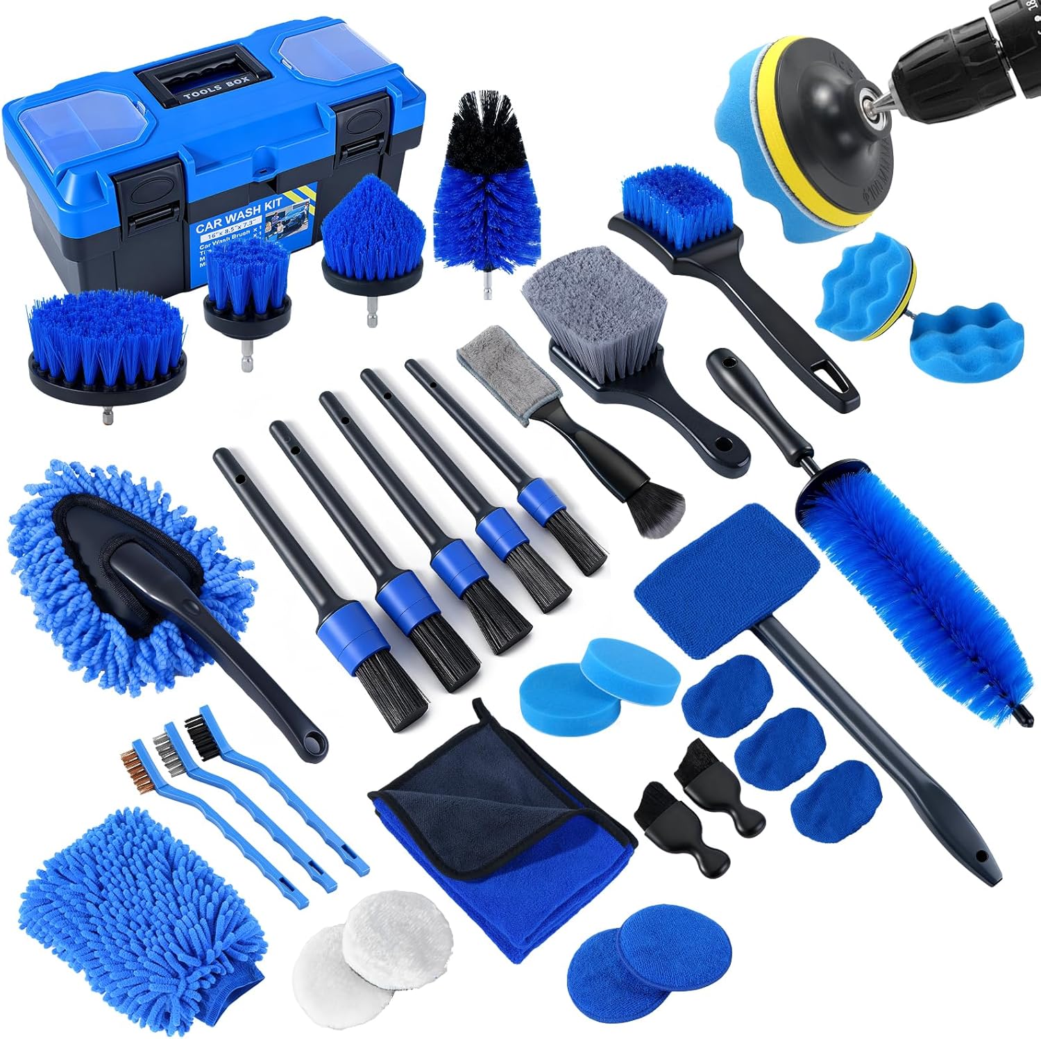 36Pcs Car Detailing Kit, Car Detailing Brush Set, Car Cleaning Kit, Auto Detailing Tools for Interior Exterior Wheels, Professional Car Wash Accessories with Windshield Cleaning Tool and Storage Box