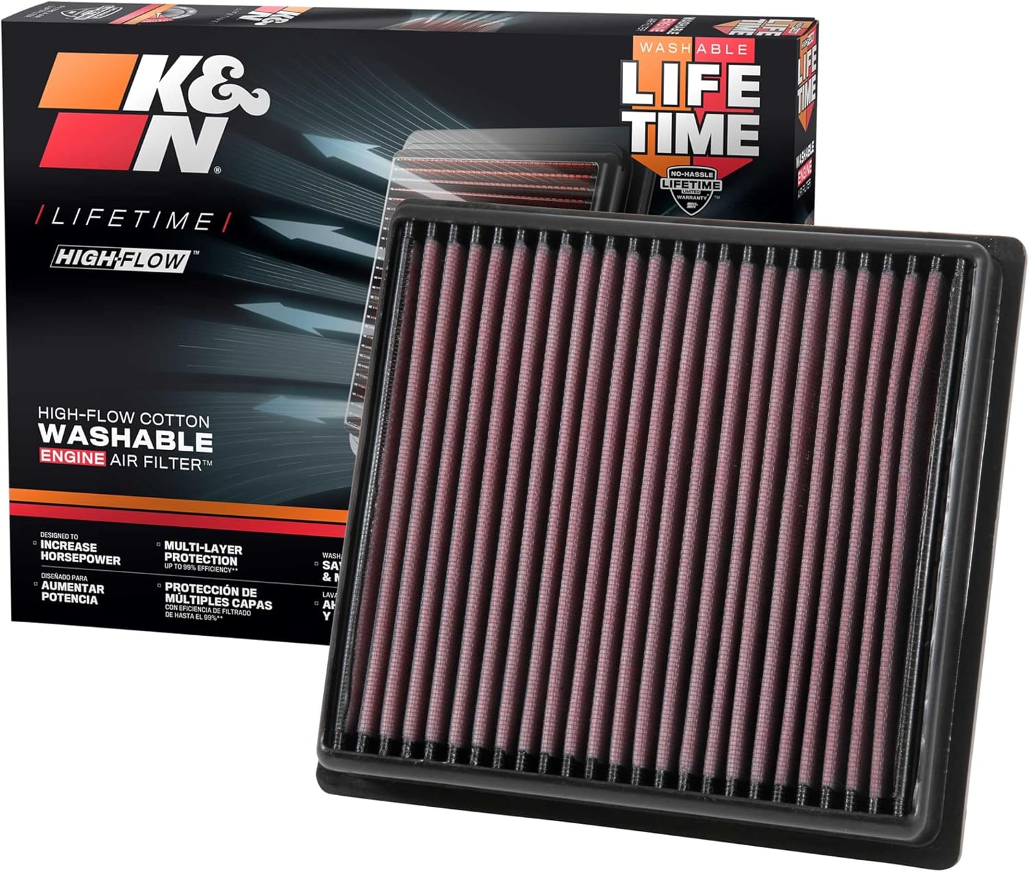 K&N Engine Air Filter: Reusable, Clean Every 75,000 Miles, Washable, Replacement Car Air Filter: Compatible with 2016-2019 Subaru H4 1.6/2.0/2.4 L (Ascent, Crosstrek, Forester, Impreza, XV), 33-5064