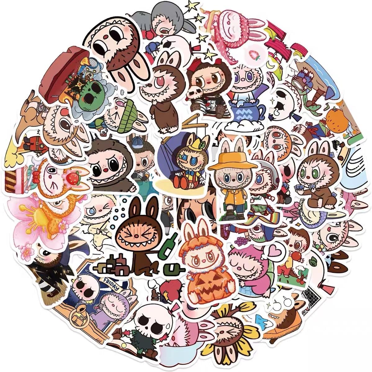 70 Pcs Labubu Cartoon Sticker Water Bottle Fun Cute Stickers Suitable for Teenagers and Adults Vinyl Stickers Suitable for Laptop Skateboarding Party Supplies