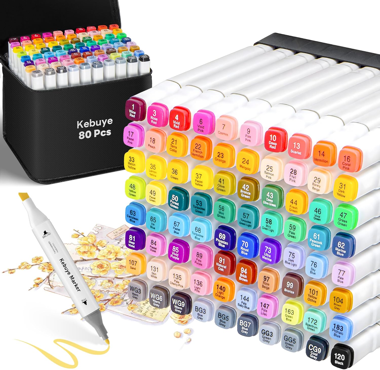 Alcohol Markers Set 80 Colors, Art Markers for Adult Coloring Dual Tip Permanent for Drawing Sketching, Alcohol Based Marker with Case Perfect for Adult Artists Students Gift