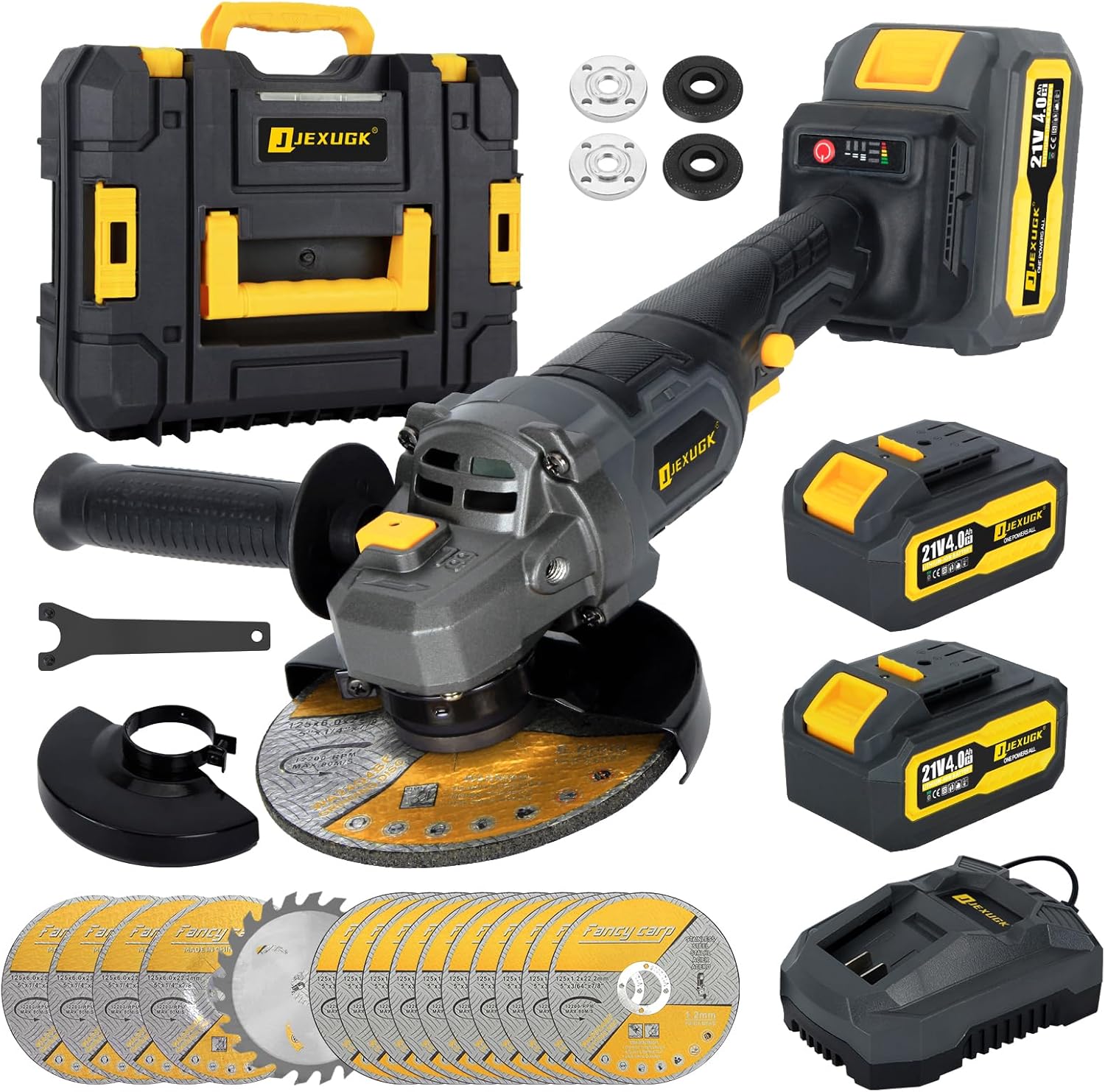 5" Cordless Angle Grinder Kit, Brushless Battery Grinder with 2x4.0Ah Batteries & Charger,125MM 10000 RPM Variable Speed Amoladora Angular,Esmeriladora for DIY Metal Cutting,Grinding,Polishing