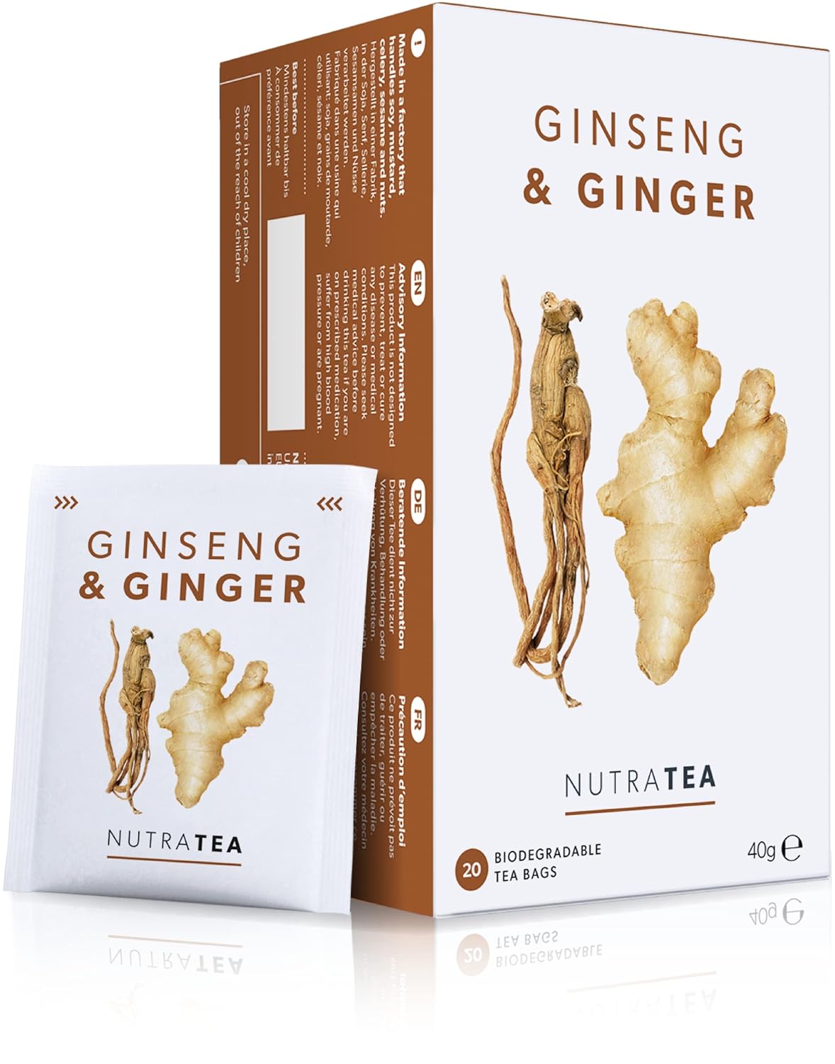 Nutra Tea - Ginger & Ginseng Tea - 20 Tea Bags - Herbal Tea