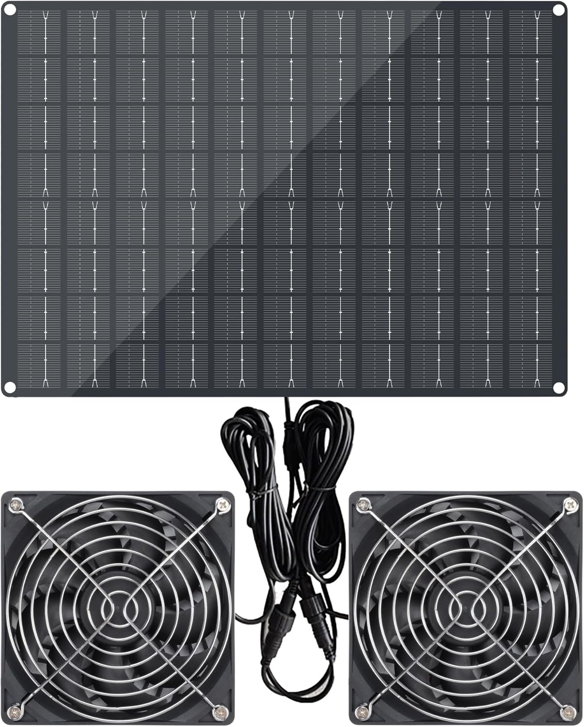 Solar Powered Fan, 15W Waterproof Solar Panel Exhaust Intake Monocrystalline Fan with 9.8Ft On/Off Cable for Outside/Inside Shed, Chicken Coop, Coop&Warehouse&Greenhouse, Doghouses Cooling Ventilation