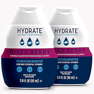 Hydrate Electrolyte Liquid Drink Enhancer Drops, Low Sugar, Low Calorie, Natural Flavor Hydration Mix with Essential Vitamins B3 B6 B12 (Mixed Berry (2 Pack))