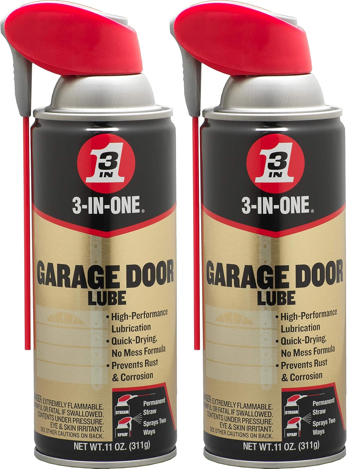 3-IN-ONE Professional Garage Door Lubricant with Smart Straw Sprays 2 Ways, 11 OZ Twin Pack, 100584, Clear