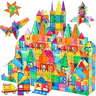 Magnetic Tiles,102PCS Magnetic Building Blocks 3D Clear Construction Playboards, Inspiration, Creativity Beyond Imagination, Educational Magnet Toy Set for Kids with 2 Cars