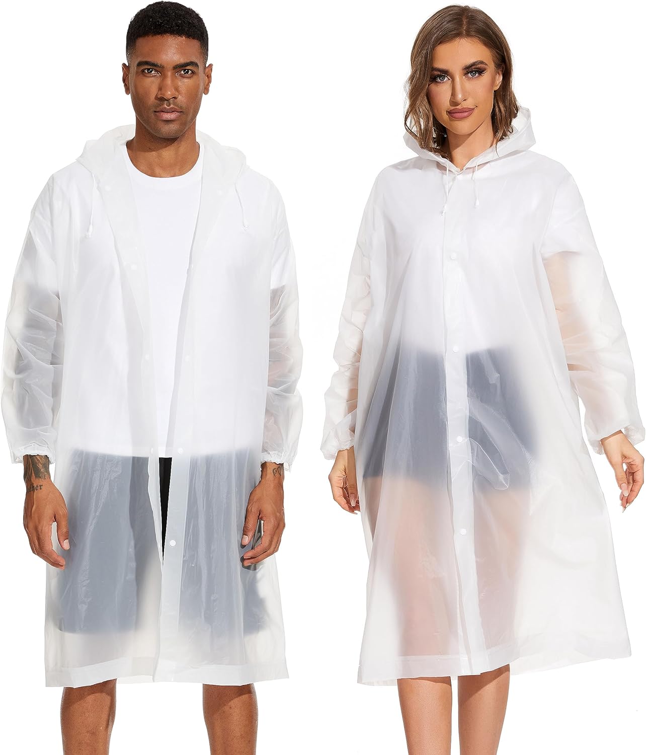 OFFITECTURE 2-Pack Reusable Rain Ponchos for Adults - Hooded Raincoats for Women/Men with Drawstring