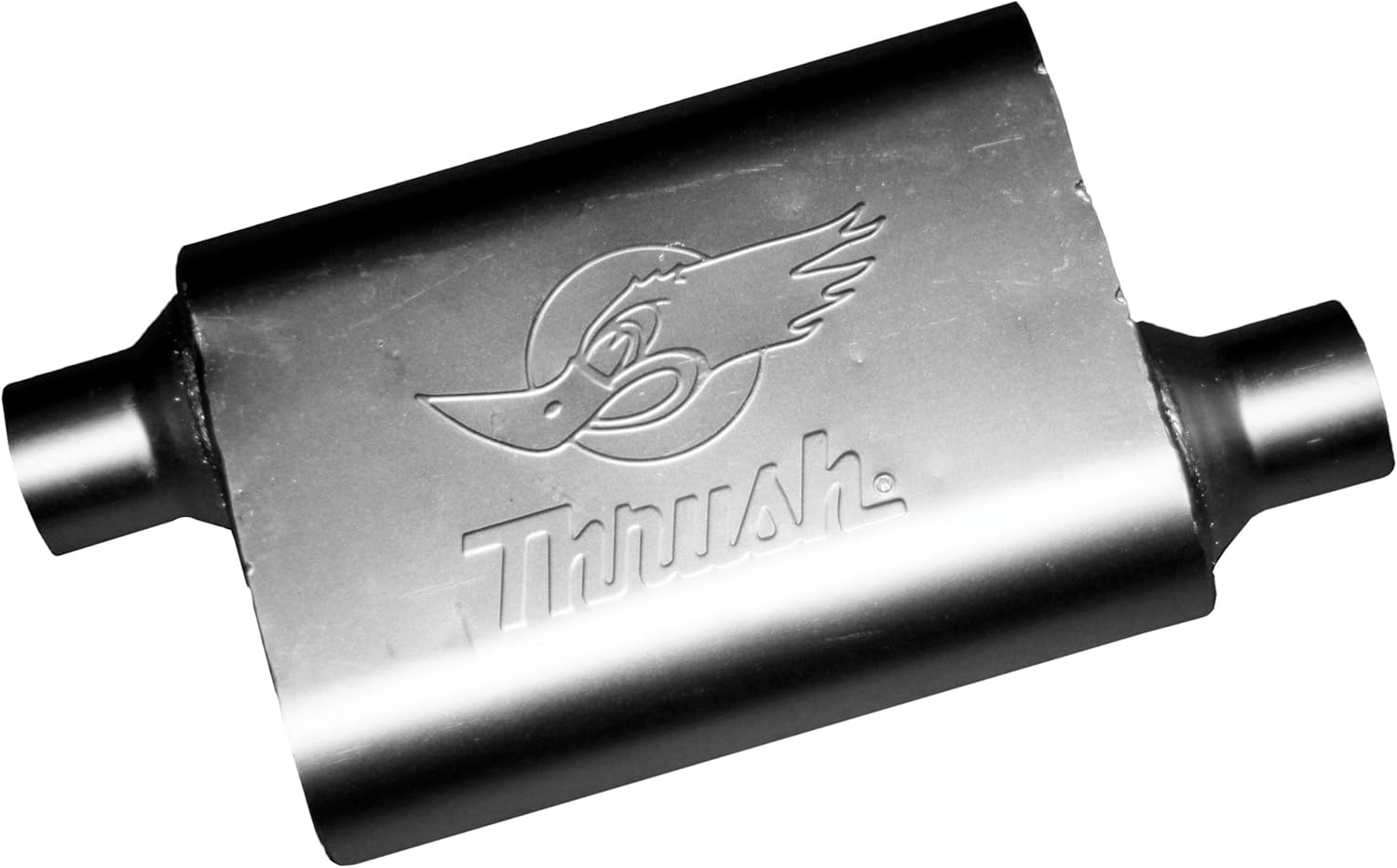 Thrush Muffler Deep Race Tone (Most Applications) Inlet 2.5 Pipe Connection Offset Outlet 2.5 Offset