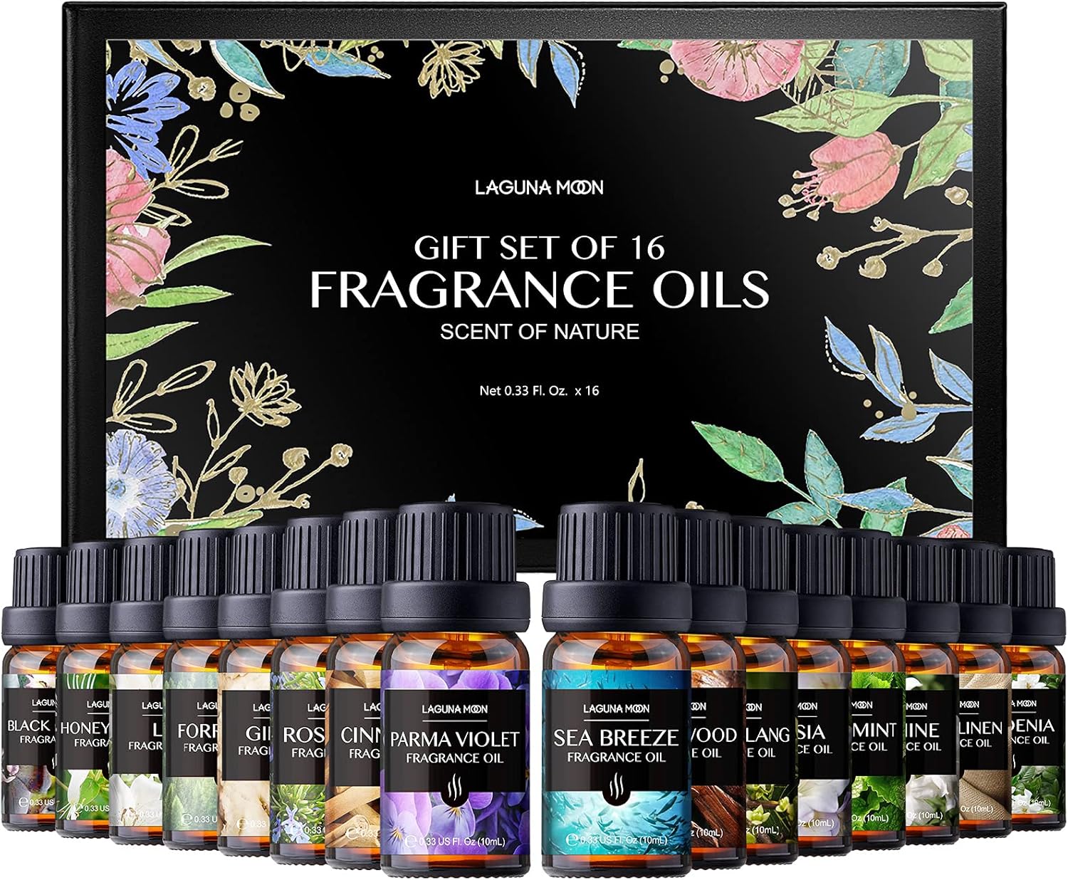 Fragrance Oils Gift Set TOP 16 Aromatherapy Premium Grade Oils Kit Fragrance Oils for Candle Making, Soap Making, Diffuser, Perfume, Bath - 10ml/Bottle