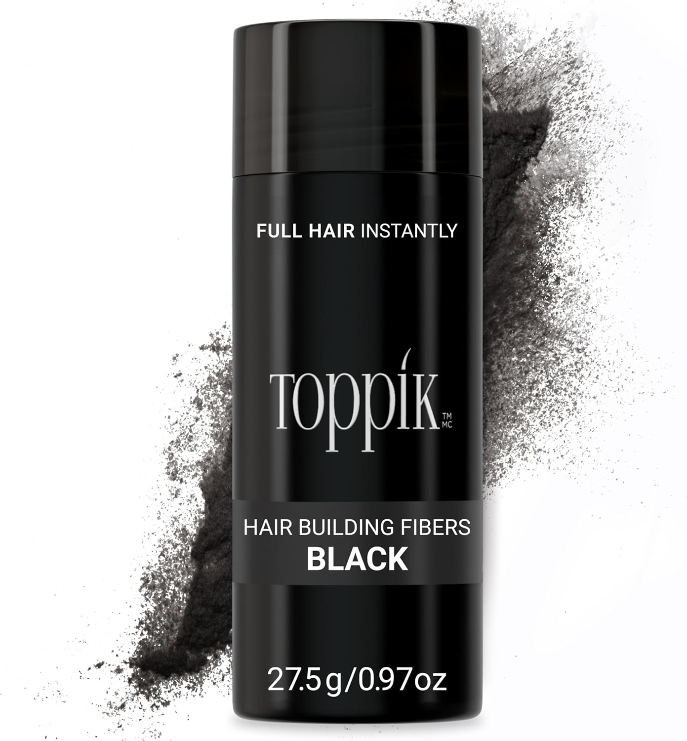 Toppik Hair Building Fibres Powder, Black, 27.5g Bottle - for A Thicker-looking Hairline, Crown and Beard, Instant Thinning Concealer for Men and Women ​