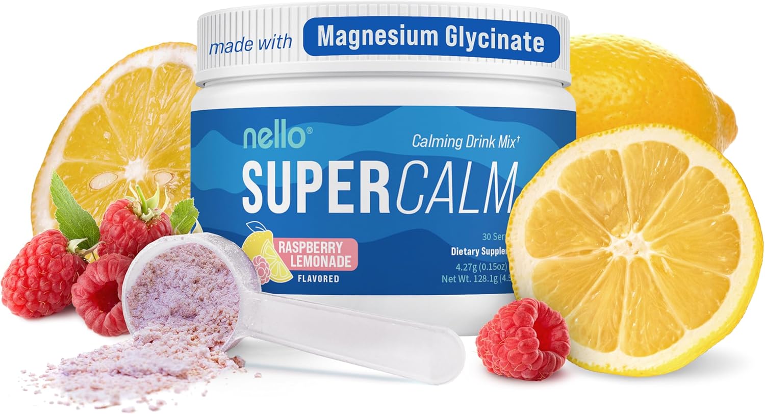 Nello Supercalm Drink Mix - Ashwagandha KSM 66, Magnesium Glycinate, L-Theanine, Vitamin D3 - Ashwagandha Root Extract, Magnesium & L-Theanine Supplement - Focus & Support (30 Servings)