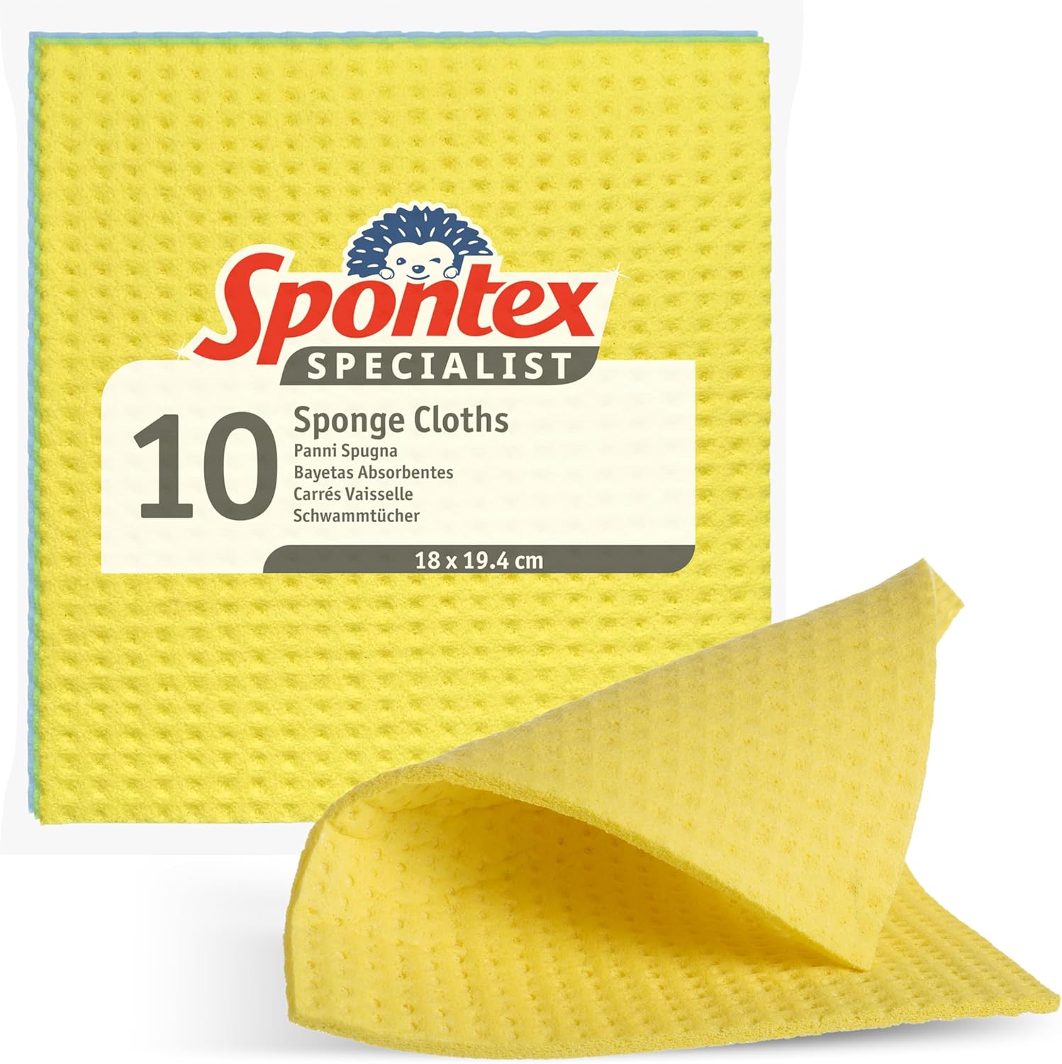 Spontex Specialist Sponge Cloths | Super Absorbent Dish Cloths for Professional Cleaning | 100% PEFC Certified Wood Pulp | 10 Pack