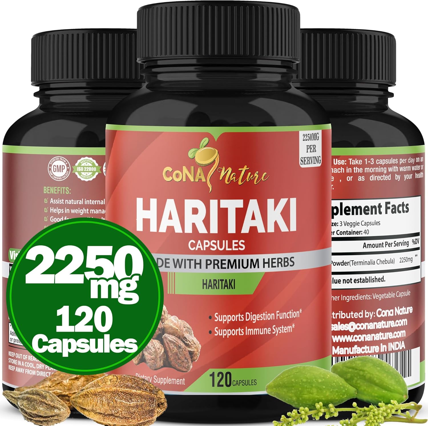 Organic India Haritaki Capsules 2250MG, Rejuvenation, Improving Digestion, Maintains Regularity | Non-GMO Vegan Gluten-Free Herbs and Supplements, 120 Caps