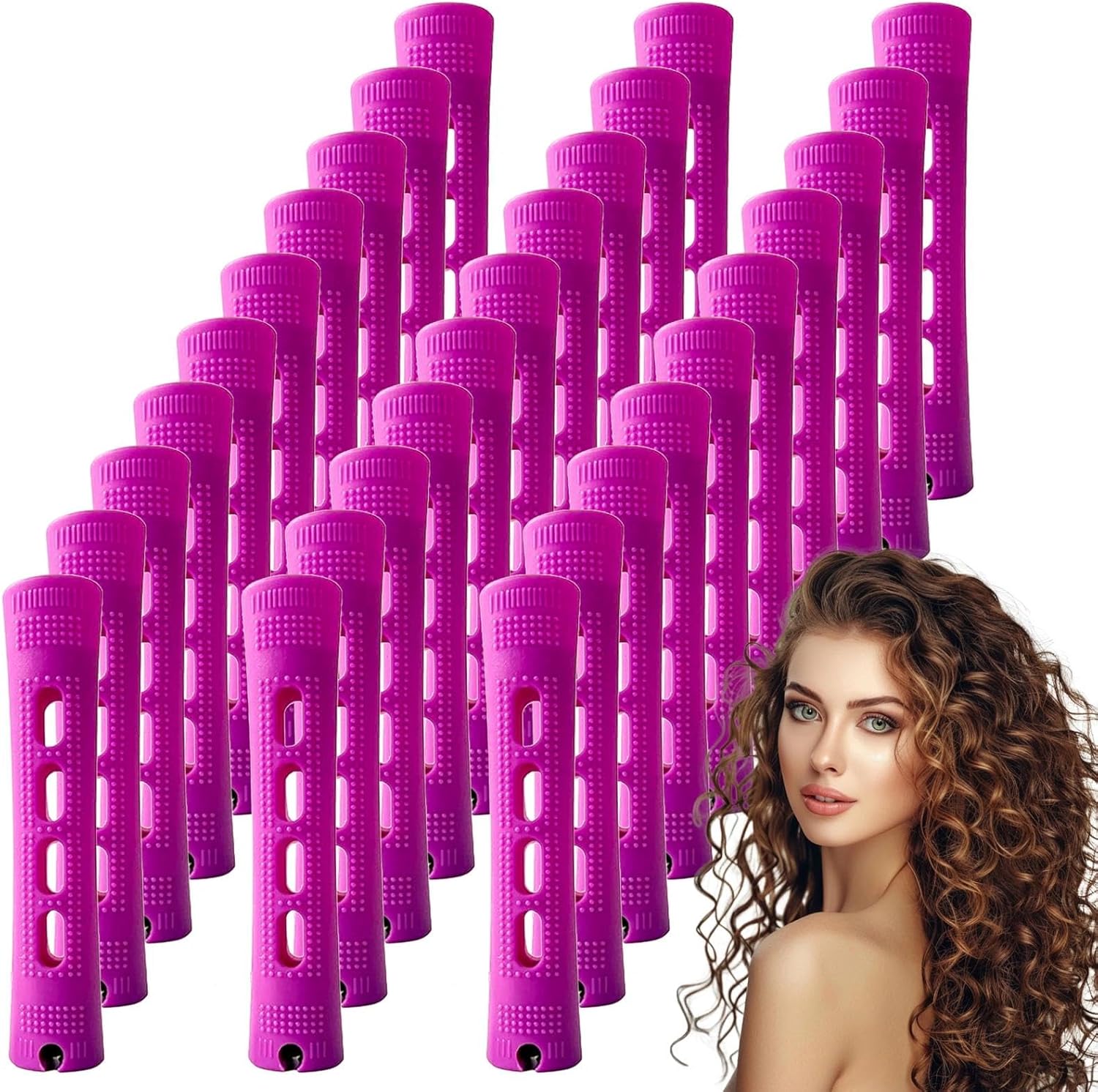 30 Pieces Medium Size Hair Rollers - 0.75 Inch Perm Rods Perm Kit, Home Curlers Rollers for Women with Elastic Rubber Bands, Non-Slip Plastic Curlers for Long Short Hair Styling Tool