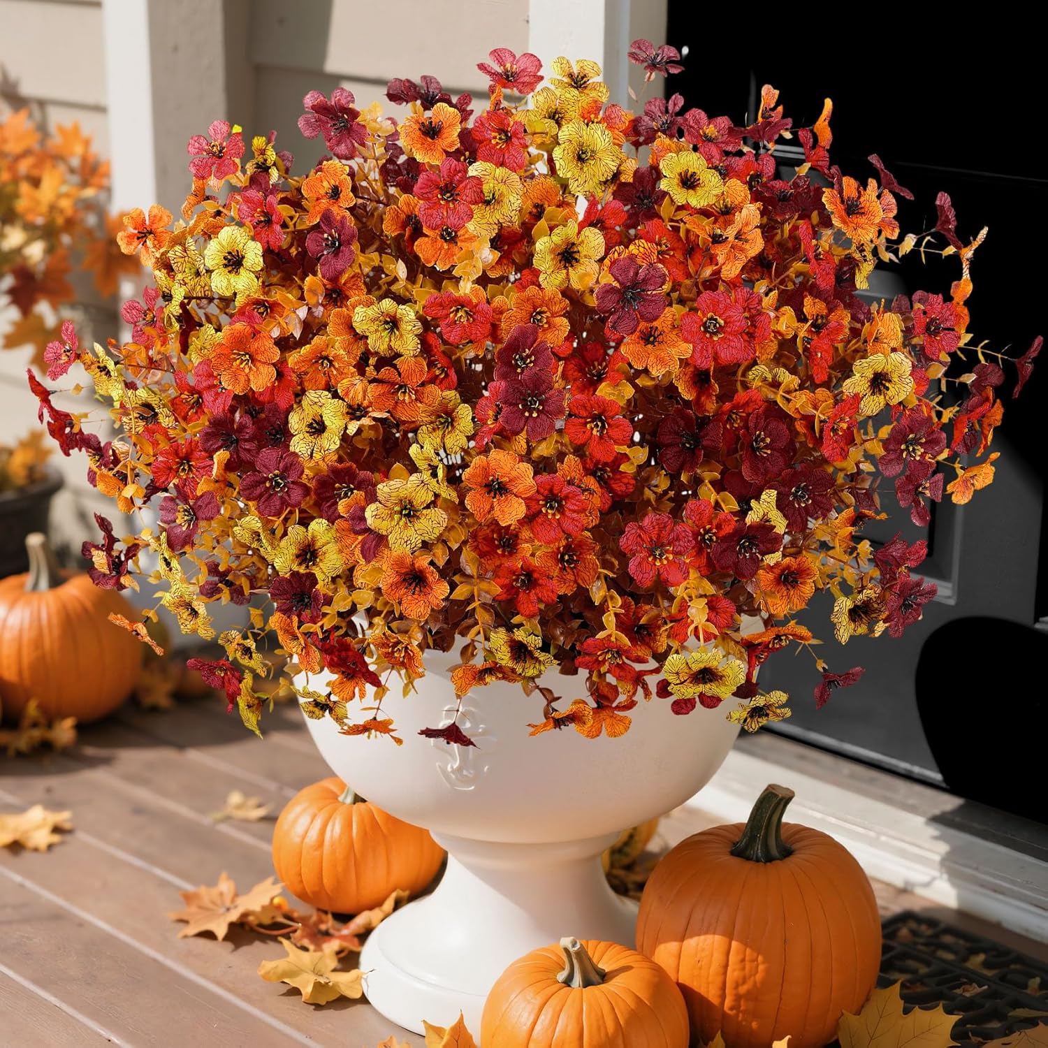 Roberly Artificial Fall Flowers for Outdoors Decoration, 12 Bundles Fake Mums Silk Daisy Flowers UV Resistant Faux Plastic Plants for Autumn Thanksgiving Porch Front Door Garden Home Decor, Mix Color