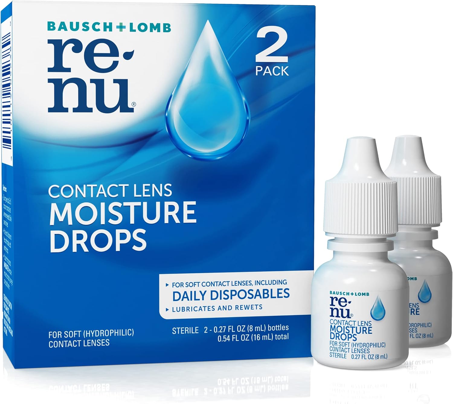ReNu MultiPlus Lubricating & Rewetting Drops, 0.27 Fl Oz (Pack of 2) (Packaging May Vary)