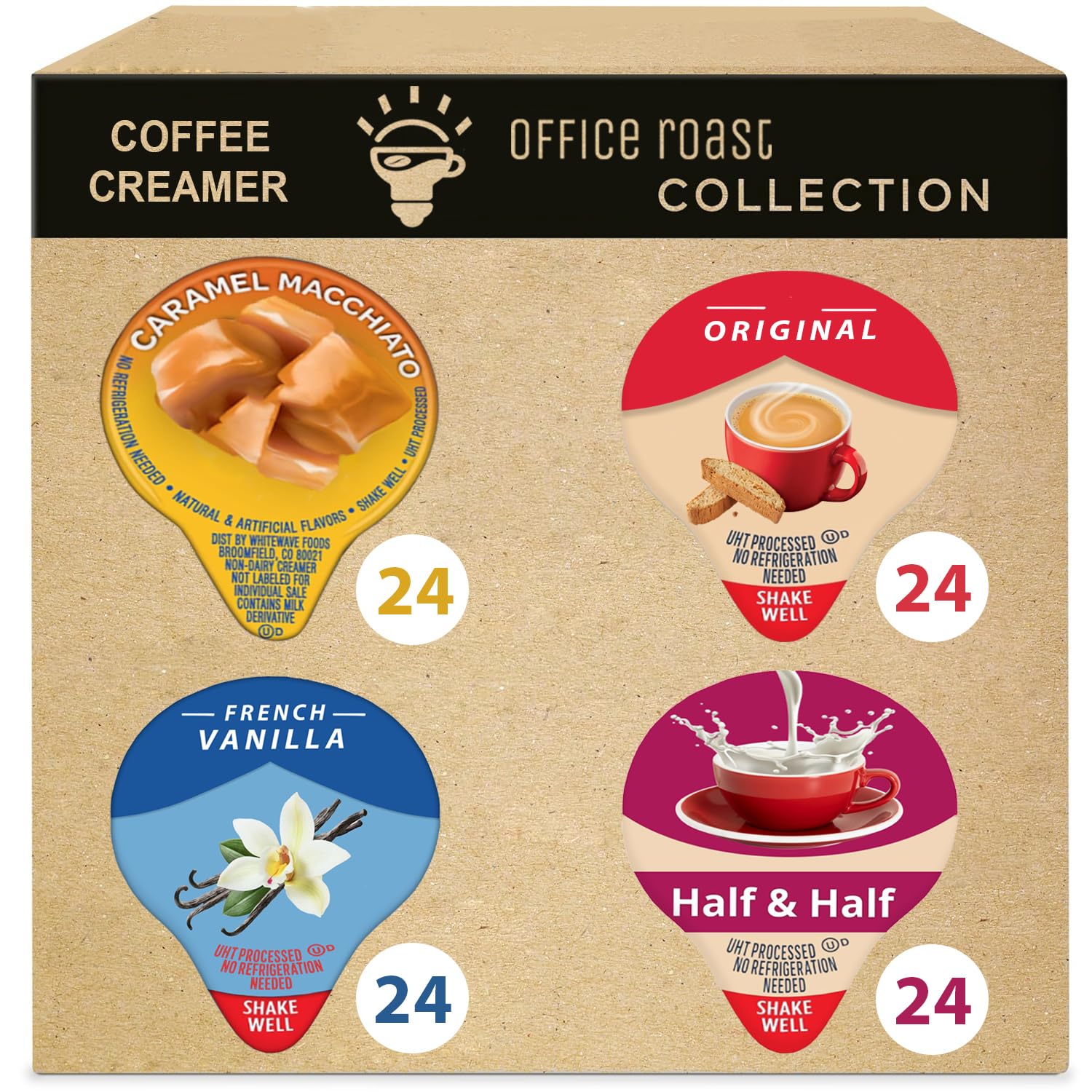 Variety Pack Creamers Liquid Creamer Singles Coffee Cream, French Vanilla, Original, Half-Half & Caramel Macchiato - No Refrigeration - Box Of 96