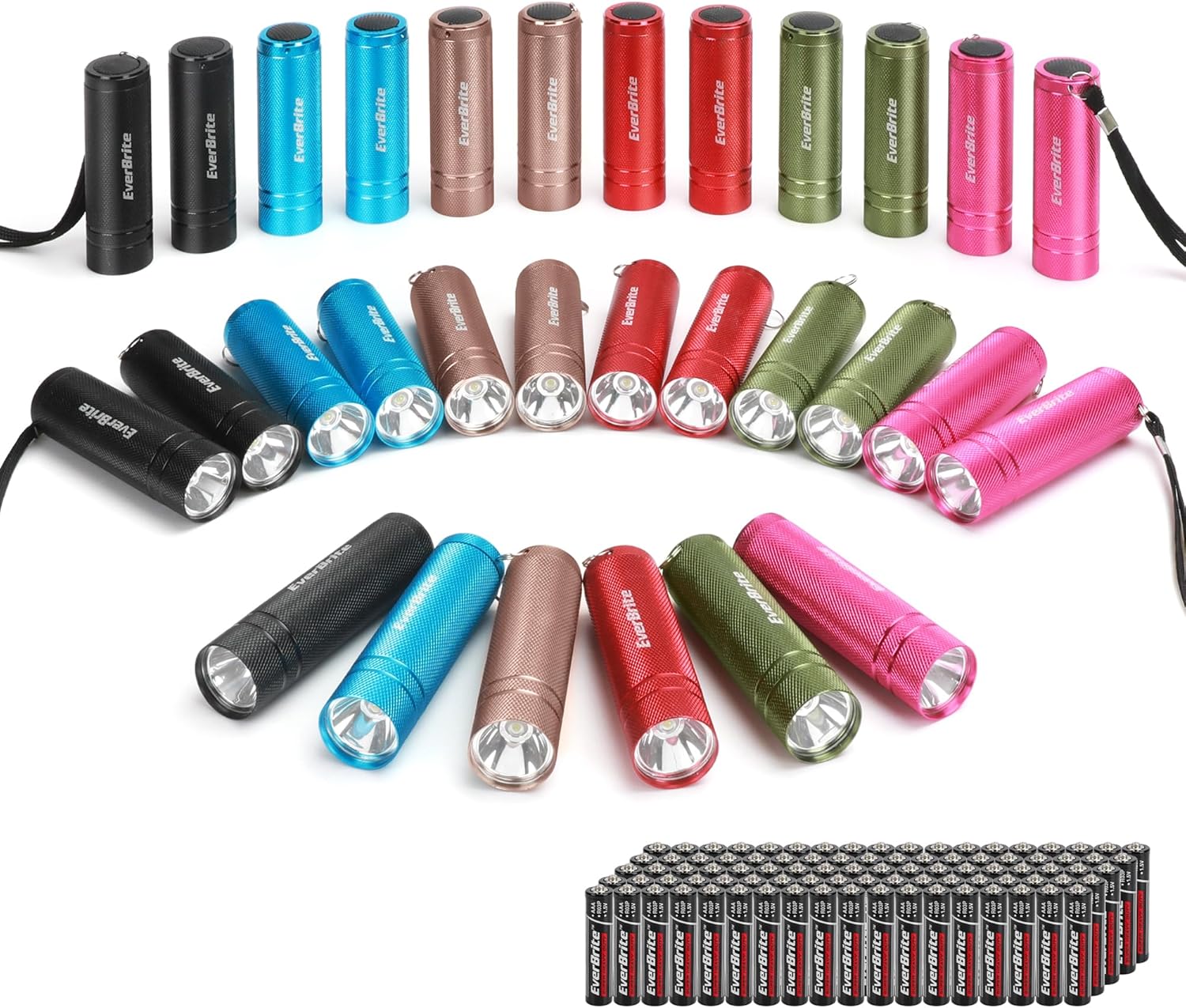EverBrite 30-Pack Mini Flashlight Set, Aluminum LED Handheld Torches with Lanyard, Assorted Colors, Batteries Included for Party Favors, Night Reading, Camping, Power Outage, Gift to Christmas