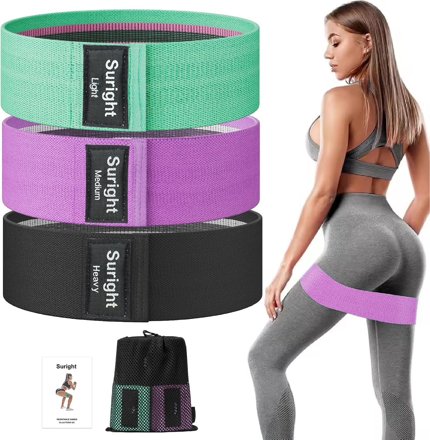 Fabric Resistance Bands, Exercise Band [Set of 3] Workout Fitness Bands for Hips & Glutes, Non-Slip Booty Bands for Women/Men/Beginners/Athletes Strength Training,Yoga,Pilate,Fitness